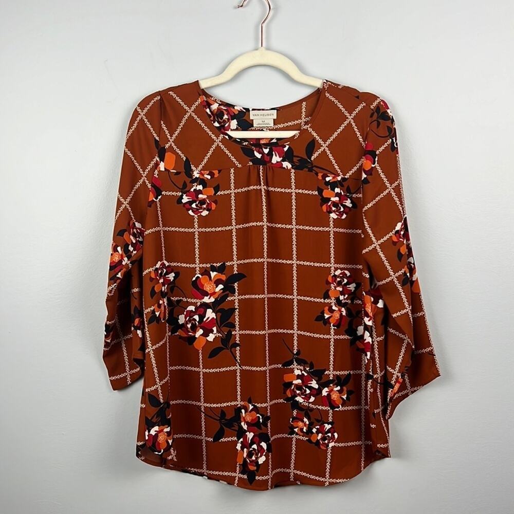Van Heusen medium windowpane floral rose blouse